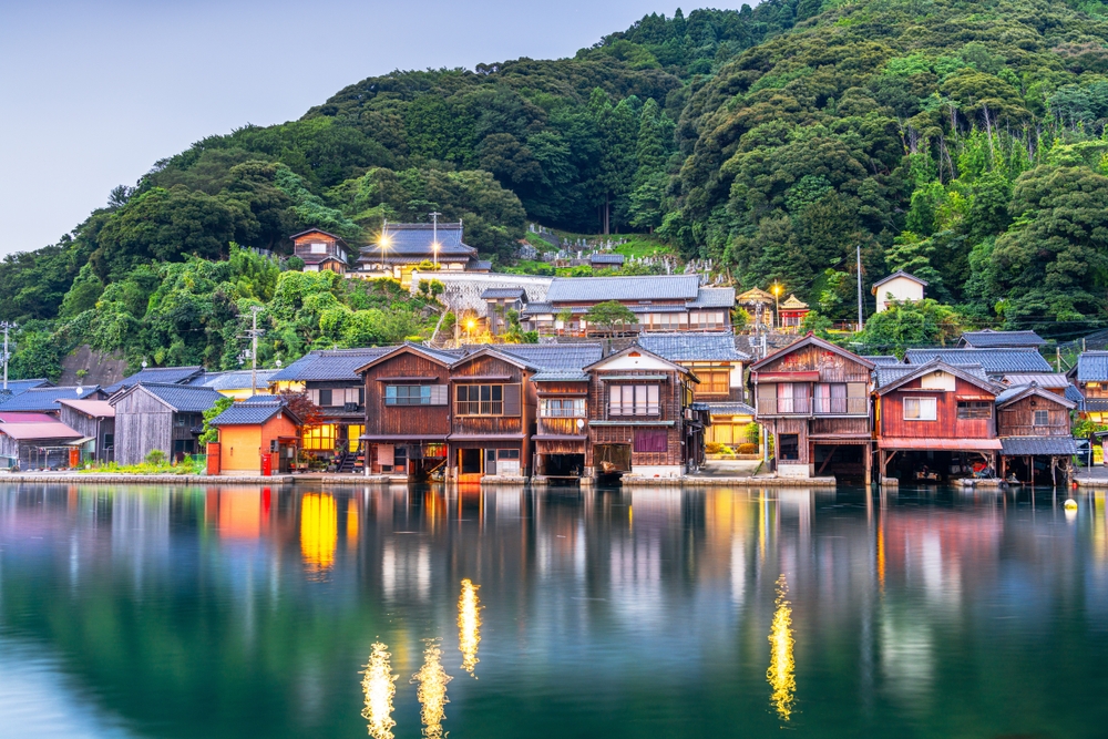 Kyoto,,Japan,At,Ine,Bay,Historic,Funaya,Boathouses,At,Dusk.