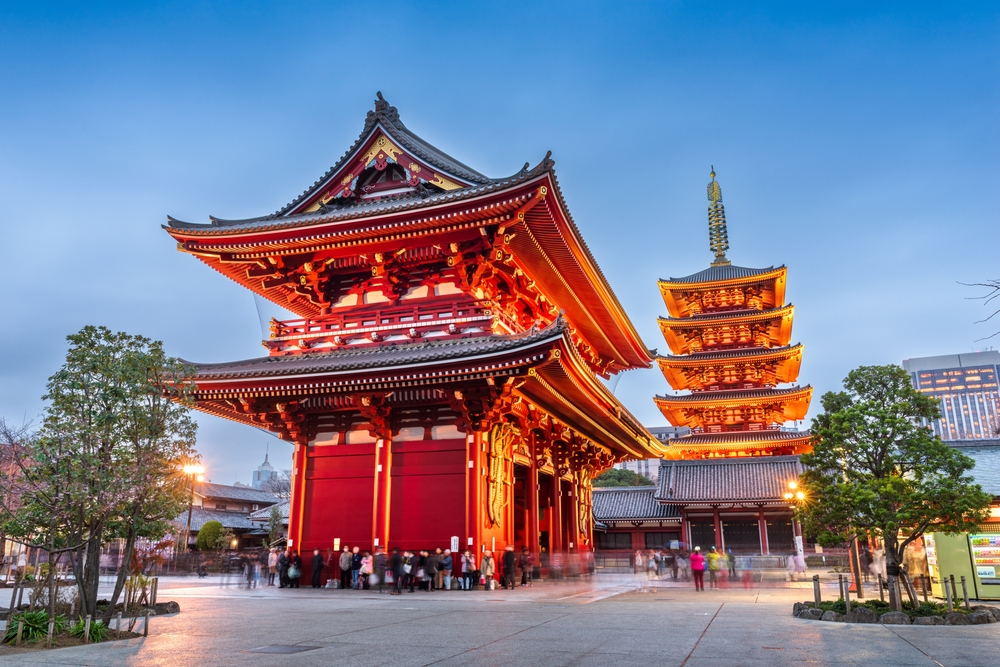 Asakusa,,Tokyo,,Japan,At,Sensoji,Temple's,Hozomon,Gate,And,Five